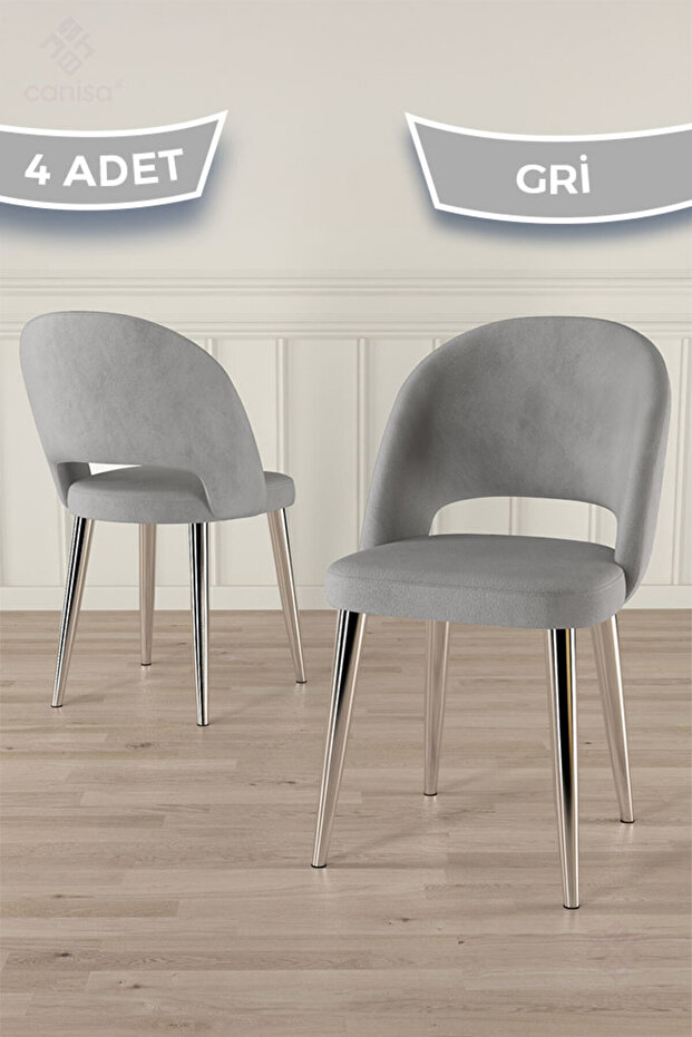 Pane Serisi 4 Adet Gri Mutfak Sandalyesi Krom Kaplama Metal Ayak 1. Sınıf Babyface Kumaş - 1