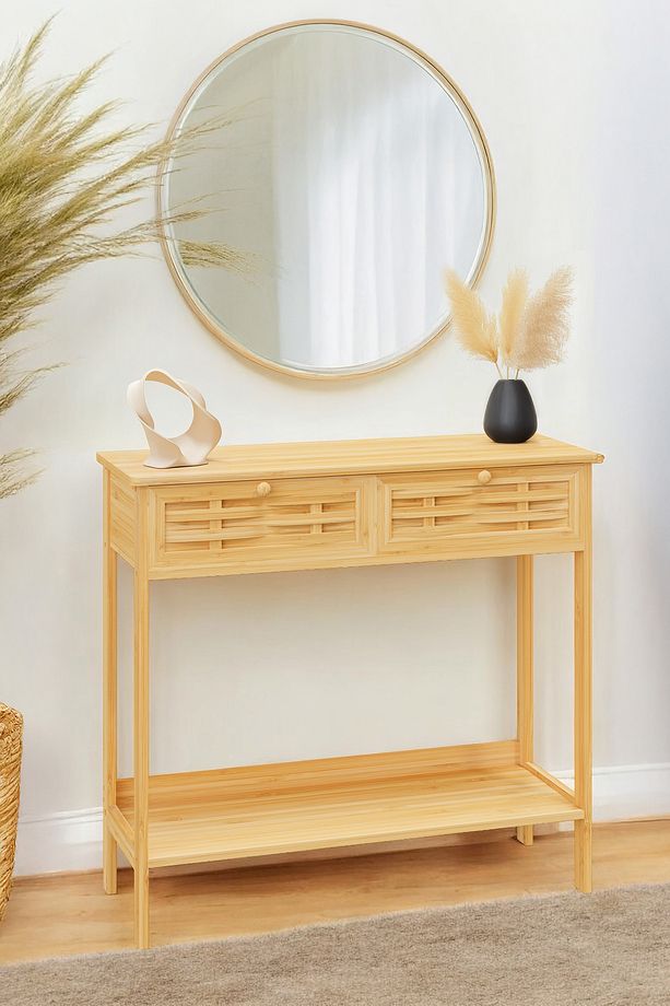 Bambu Dekoratif Raflı 2 Çekmeceli Dresuar Konsol DB-0012 - 1