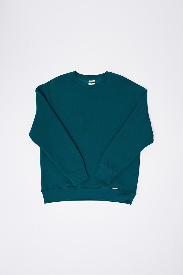 Erkek Oversize Basic Sweatshirt Oıl Green - 8