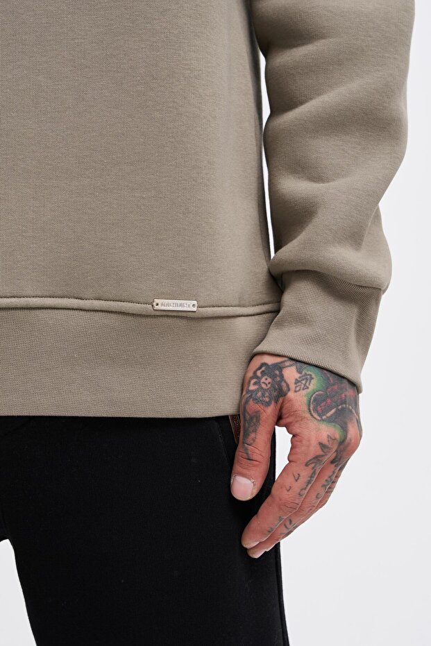 Erkek Oversize Basic Sweatshirt Khakı - 4