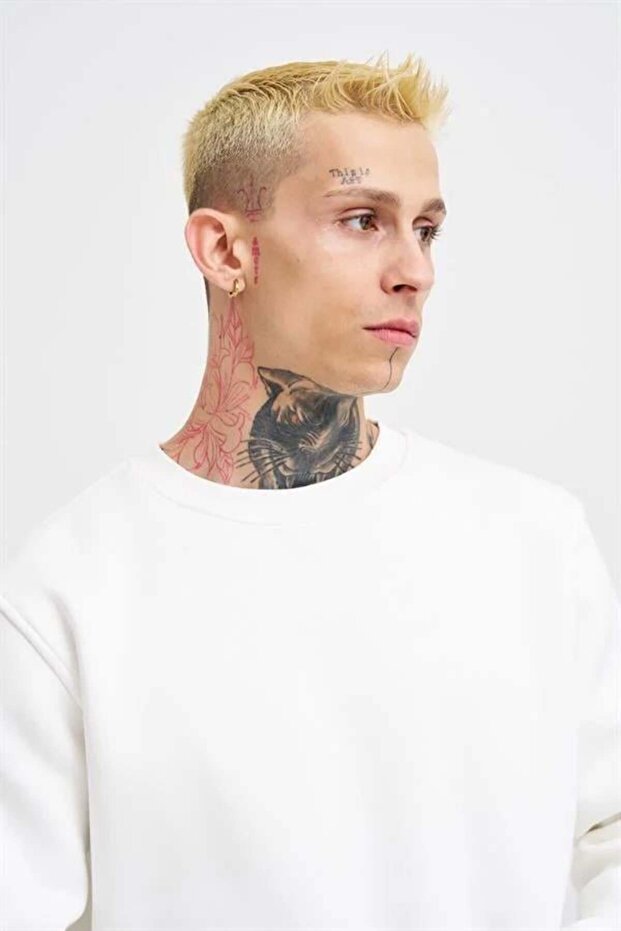 Regular Bisiklet Yaka Basic Sweatshirt Ecru - 3