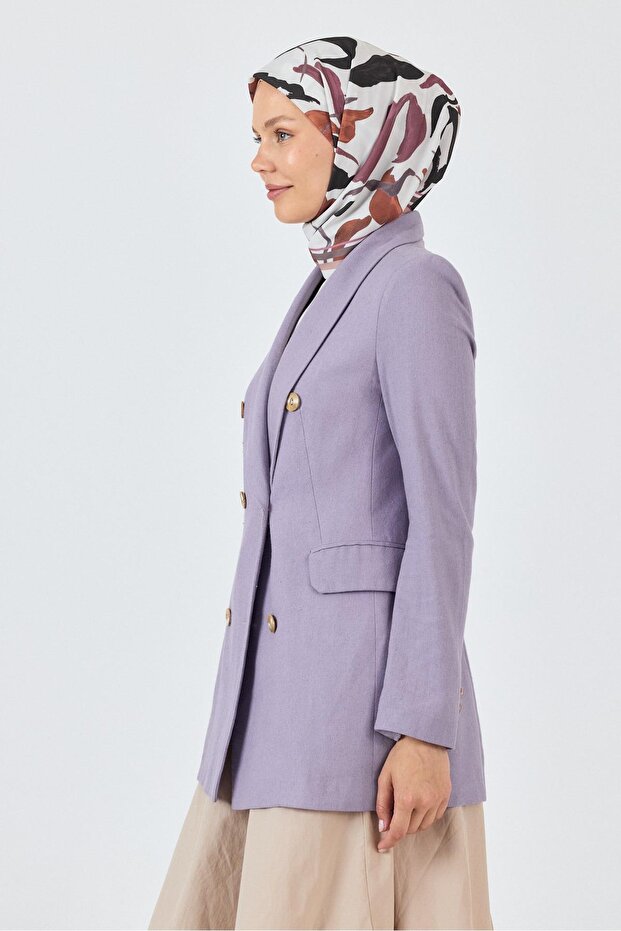 وشاح منقوش بأوراق الشجر باللون البيج 3004 - 6