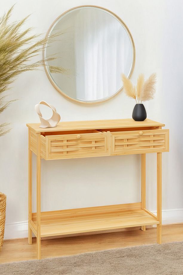 Bambu Dekoratif Raflı 2 Çekmeceli Dresuar Konsol DB-0012 - 2