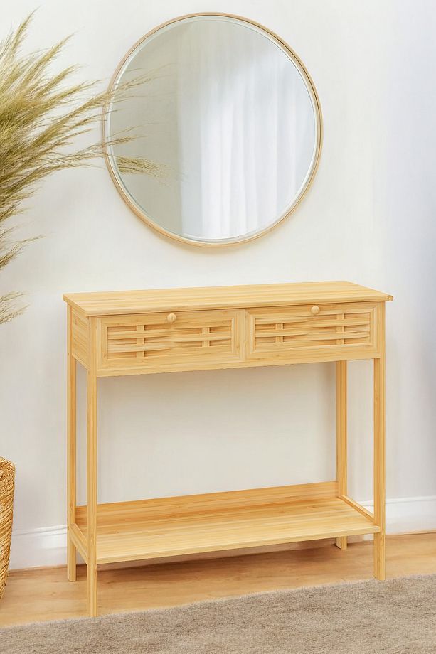 Bambu Dekoratif Raflı 2 Çekmeceli Dresuar Konsol DB-0012 - 4