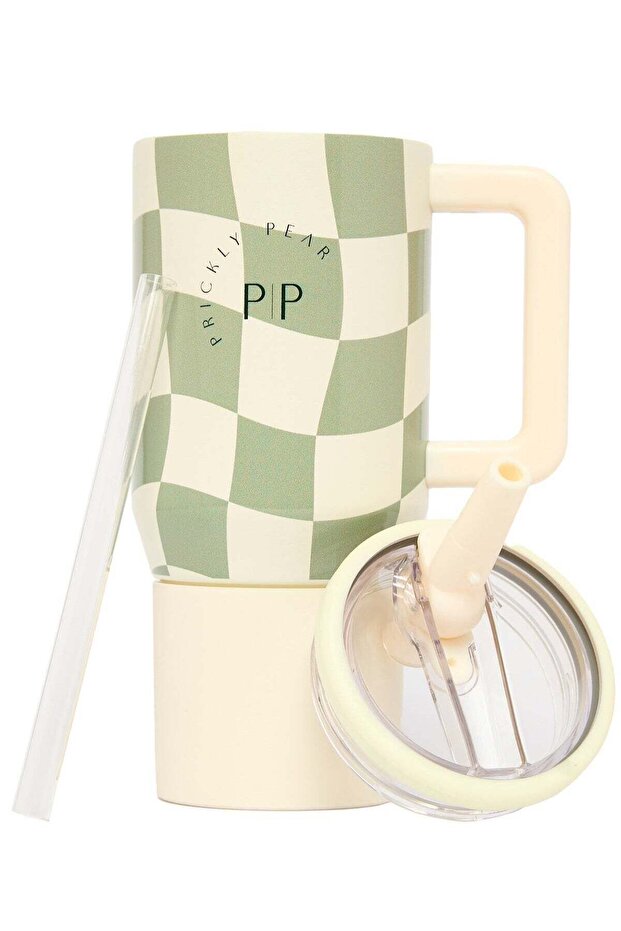 Stainless Steel Water Bottle 20 Oz Mini Hydrator Sage Gingham