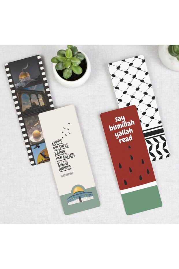 Set of 4 Double-Sided Bookmarks – Thick Cardboard, Matte Cellophane, 350Gr Quality - Palestine Themed