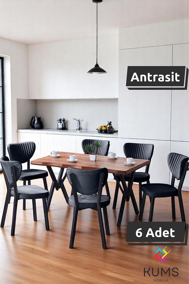 6 Kişilik Elma Mutfak Masa Takımı – Kütük MDF Salon Mutfak Yemek Masa Takımı - 1