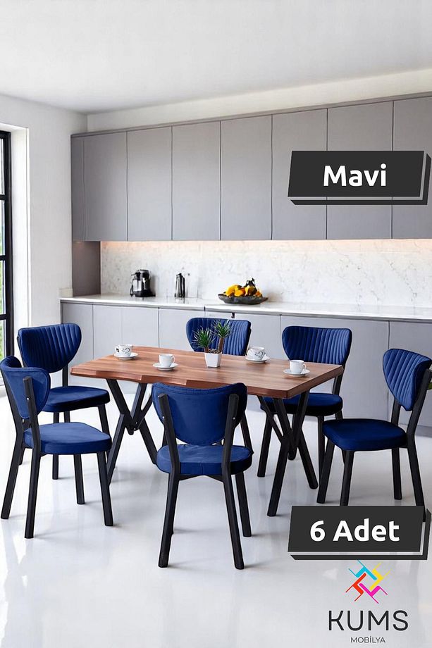 6 Kişilik Elma Mutfak Masa Takımı – Kütük MDF Salon Mutfak Yemek Masa Takımı - 1