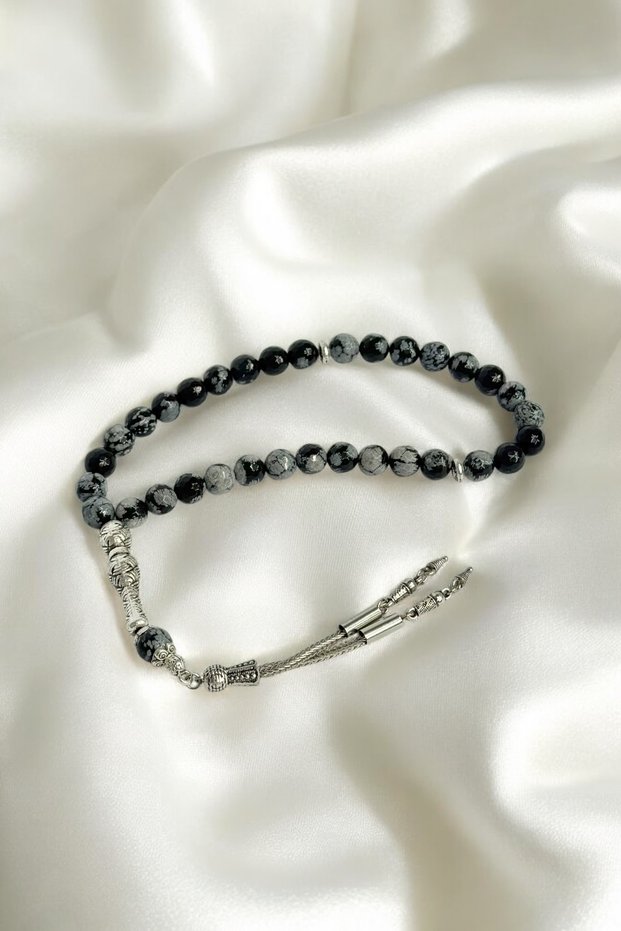 Snowy Obsidian Faceted Cut Natural Stone Rosary