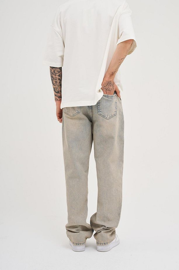 Erkek Oversize Baggy Yıkamalı Ice Gri Jean - 4