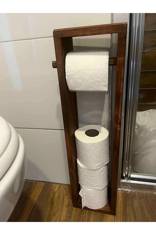 Dekoratif Ahşap Wc Kağıtlığı – Banyo Uyumlu Tuvalet Kağıt Tutucu - Tuvalet Kağıt Askısı - 4