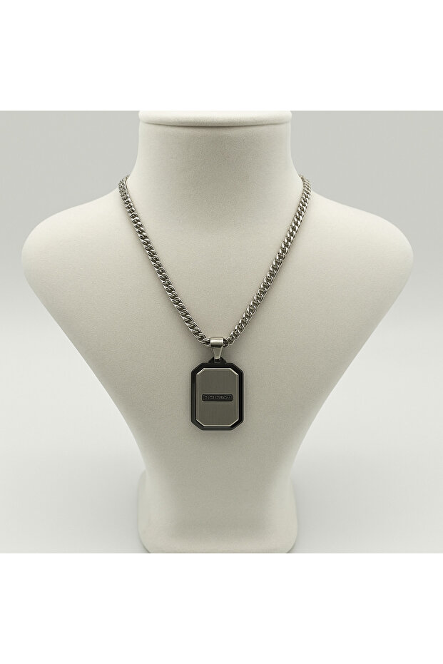 Men's Steel Necklace | Black Gray Metal Plate | Modern & Charismatic Design | Does Not Fade | Does Not Tarnish |