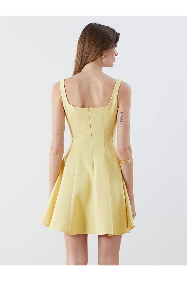 LCW Vision Sari Kare Yaka Peplum Mini Elbise S5QC63Z8NVY25 - 4