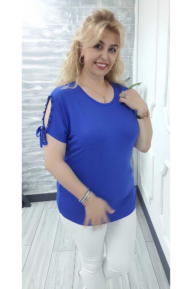 Kadın Omuzu İp ve İnci Detaylı Viskon Bluz - 1