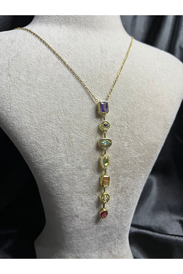 Colorful Stone Y Necklace – Elegant and Sparkling Design