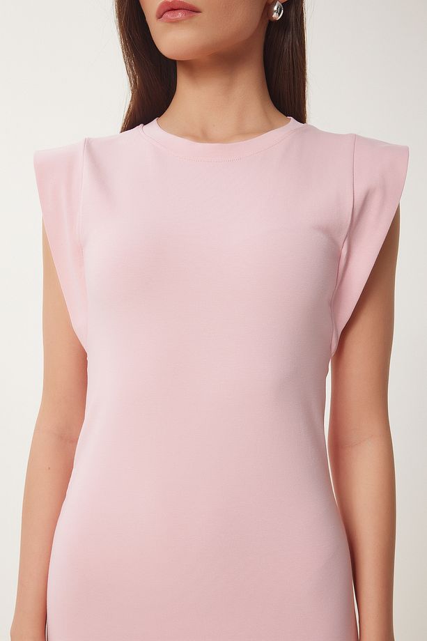 Basic Yazlık Midi Örme Elbise PEMBE LFW0004 - 5