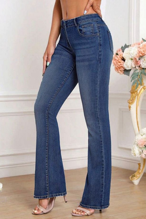 Yüksek Kalite Kadın 5 Cep Düşük Bel İspanyol Paça SkinnyFit Esnek Jean Pantolon C619-Mavi - 7