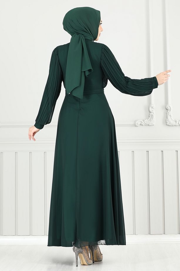 Taşlı Şifon Abiye 0404ALG474 Zümrüt - 4