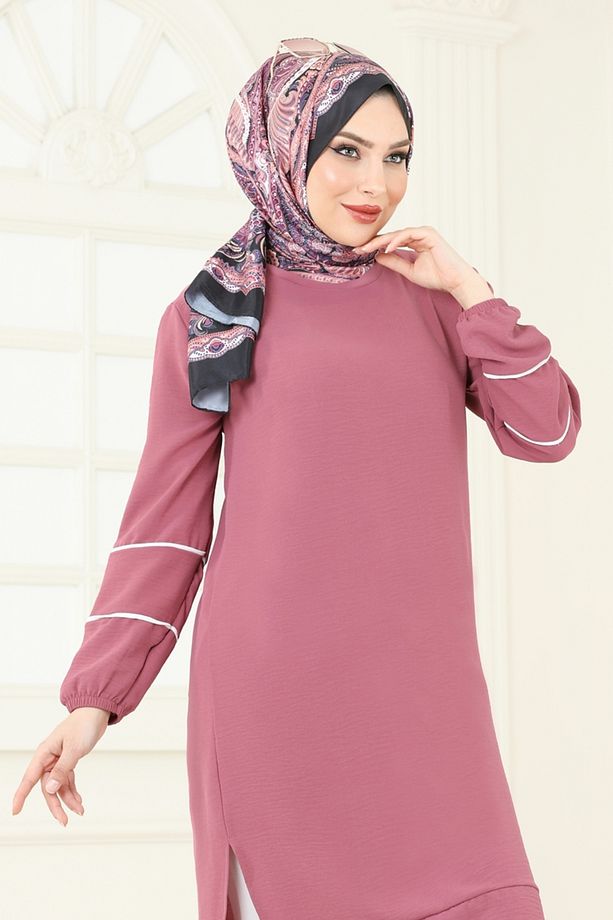 Biyeli Tesettür Tunik 180BO429 Gül Kurusu - 2