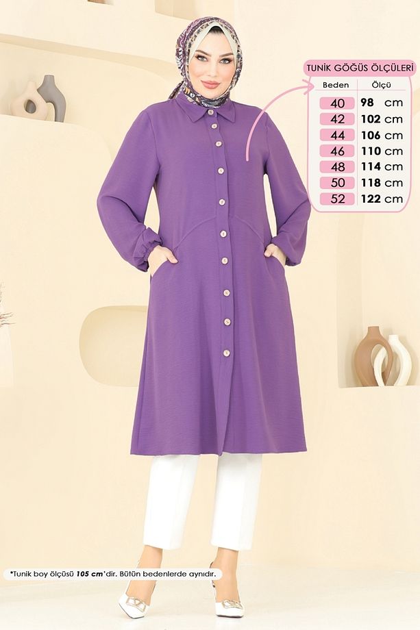 Cep Detaylı Tunik Kap 1250BM387 Koyu Lila - 2