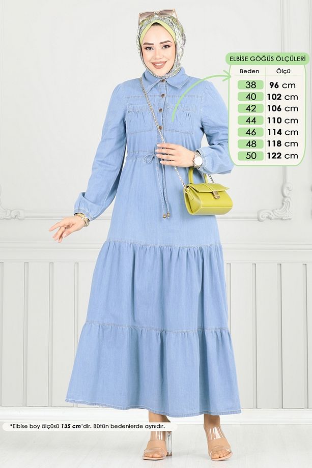 Beli Tünelli Kot Elbise 25019MTS1094 Açık Kot - 5