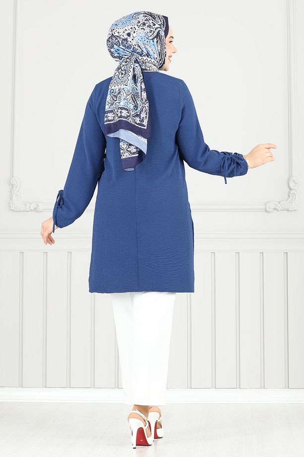 Yırtmaç Düğmeli Tesettür Tunik 016mr1078 Indigo - 3
