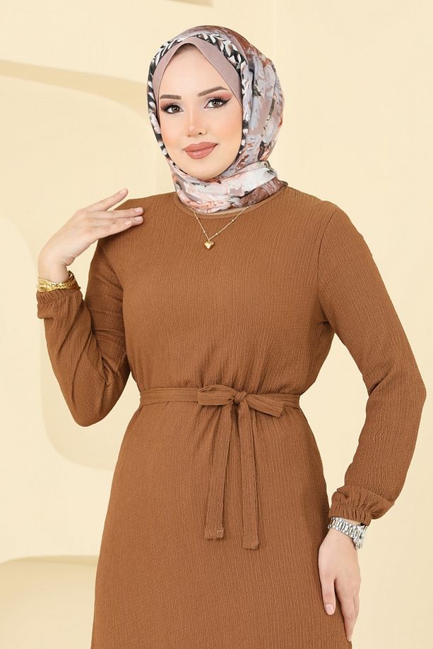 Manşeti Lastikli Elbise 1510UZ662 Taba - 3