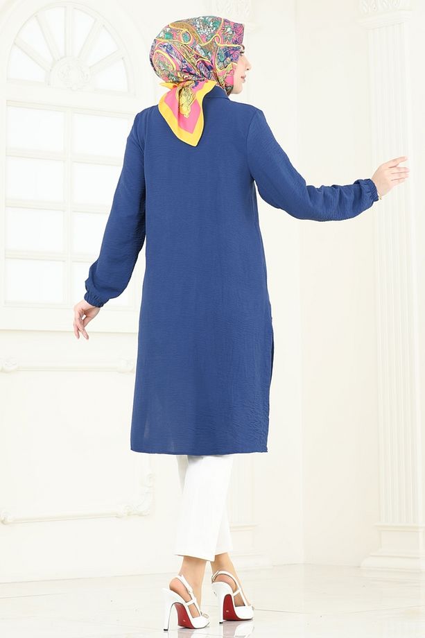 Yırtmaç Düğmeli Tesettür Tunik 008MR1078 İndigo - 3