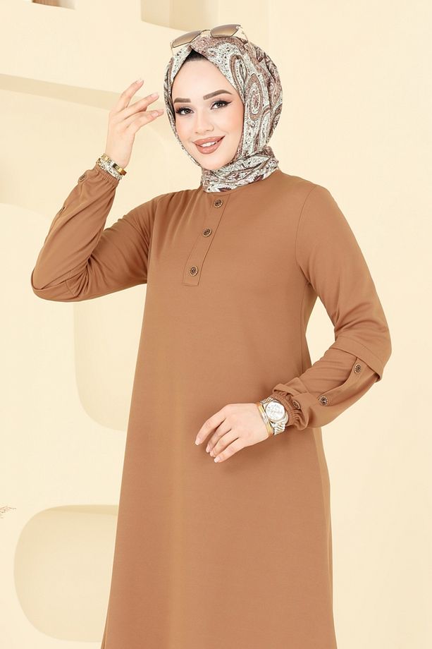 Aksesuar Düğmeli Tunik 1799MH427 Taba - 2
