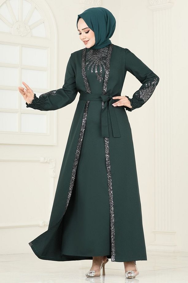 Yelekli Abiye Elbise Takım ASM2758 Zümrüt - 7