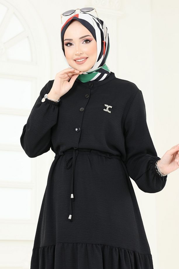 Yarım Düğmeli Aerobin Elbise 870MP806 Siyah - 3