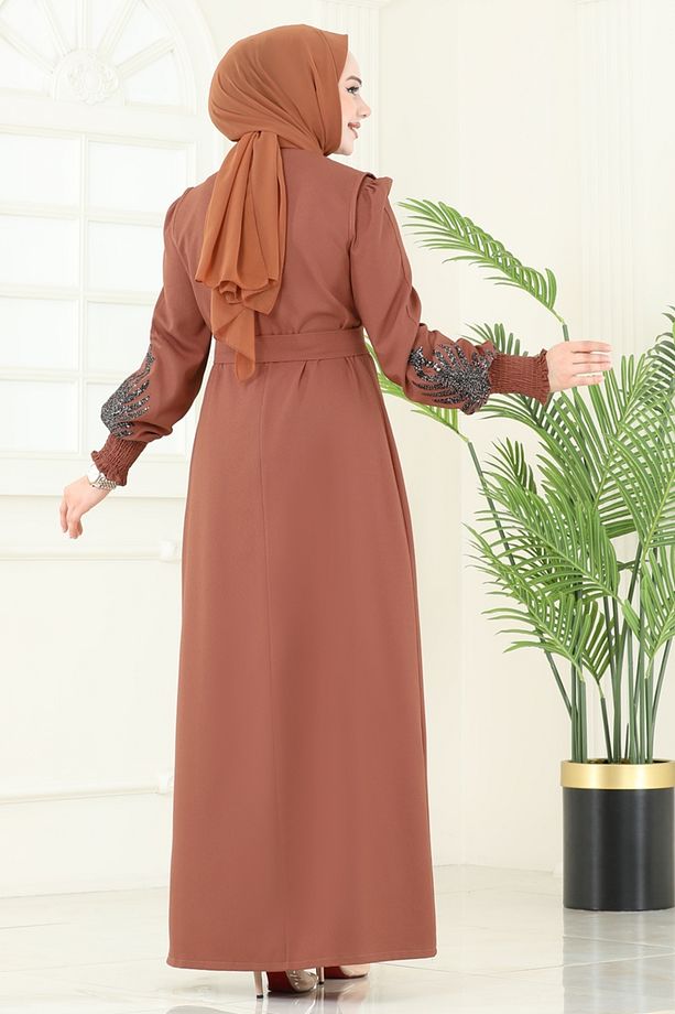 Yelekli Abiye Elbise Takım ASM2758 Taba - 4