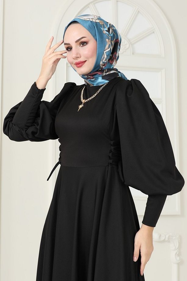 Yandan Bağcıklı Scuba Elbise 4608ALG474 Siyah - 2