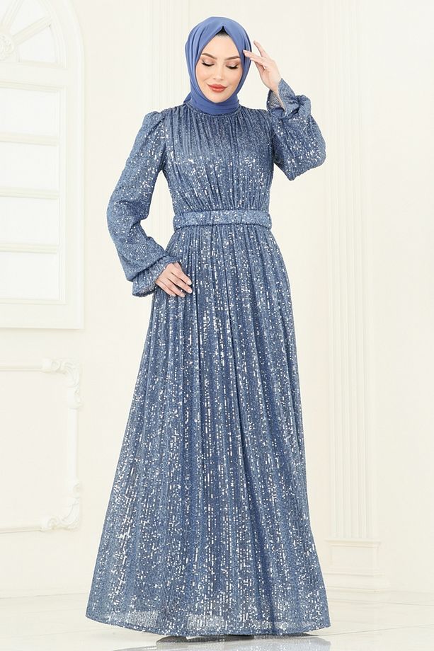 Pul Payet İşlemeli Abiye 5680EDF311 Mavi - 5