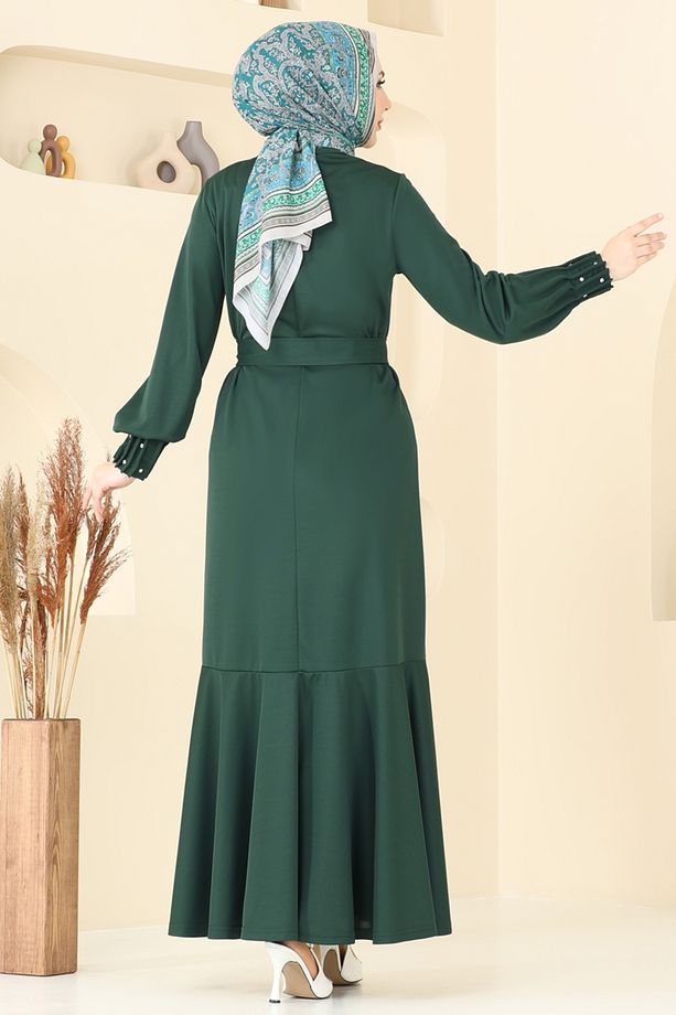 Kolları Taşlı Tesettür Elbise 397DVL817 Zümrüt - 4