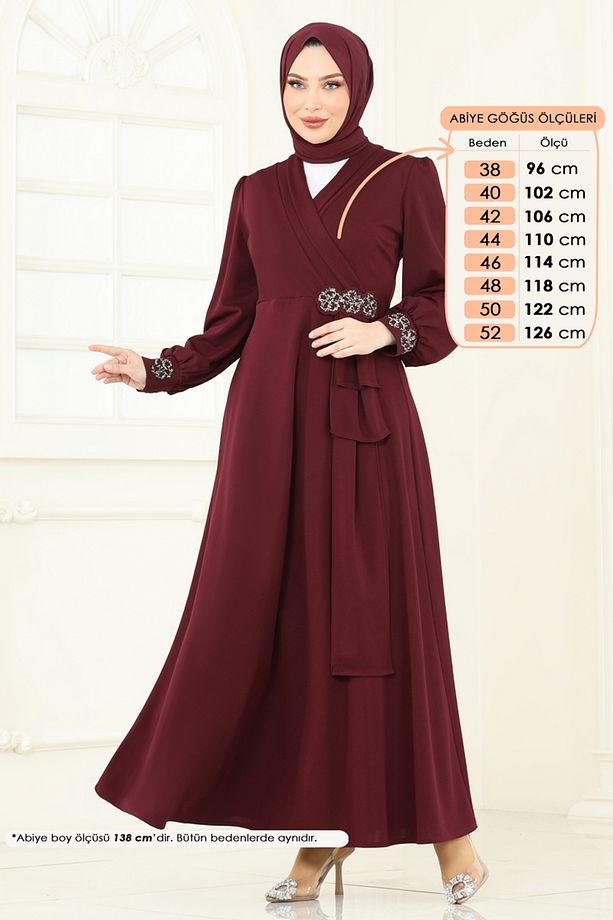 Taş Detay Abiye Elbise ASM2804 Bordo - 2