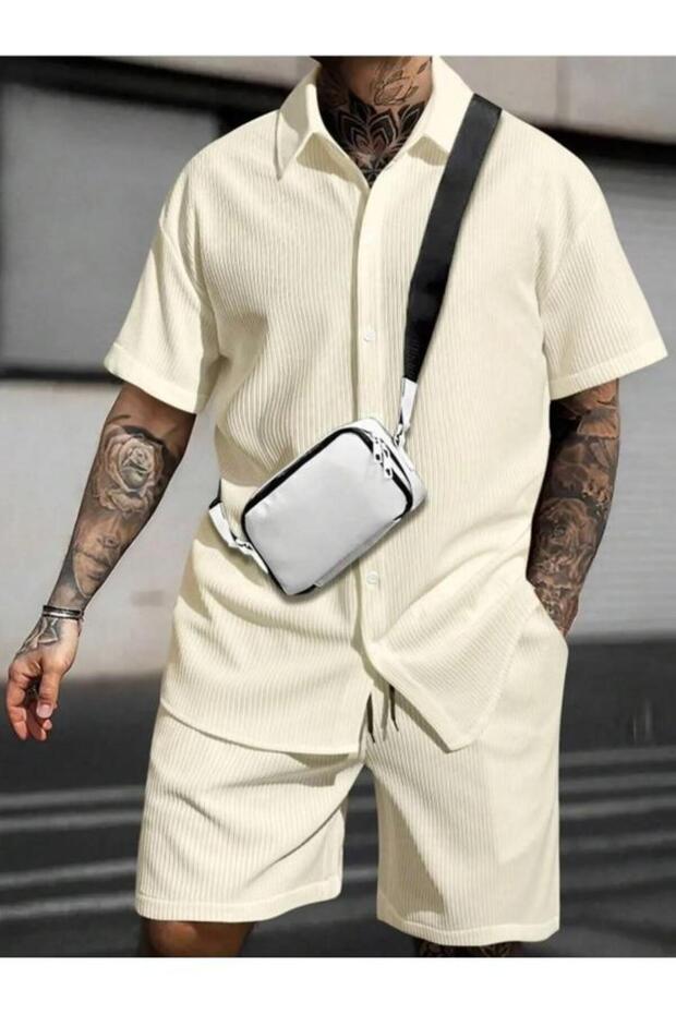 Men's Short Sleeve Shirt Shorts Ottoman Set