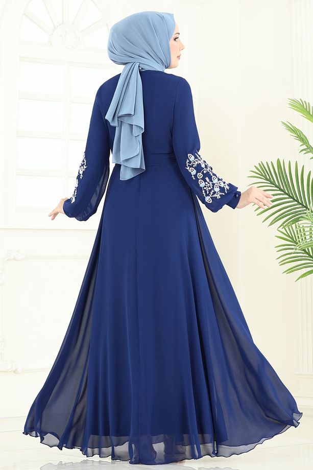 Nakış İşlemeli Şifon Elbise 8022AB368 Laci - 5