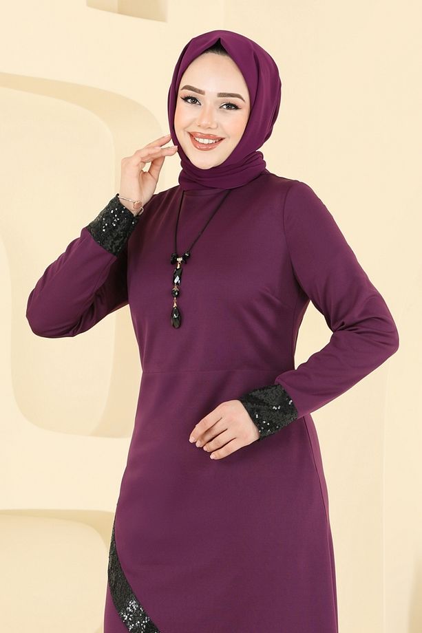 Kolyeli Pul Payet Takım 4559ASMK1074 Mürdüm - 3