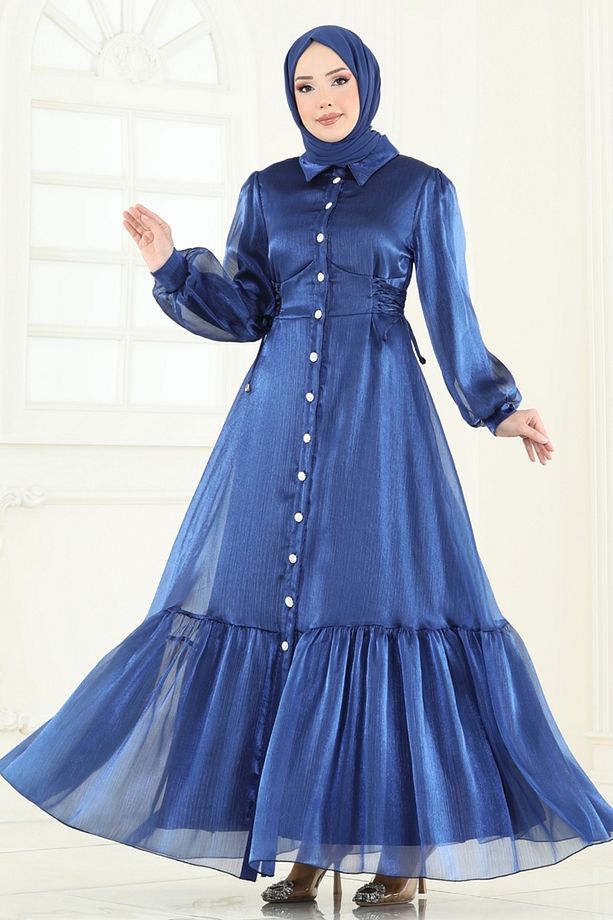 Beli Bağcıklı Abiye Elbise 8038AB368 Laci - 5
