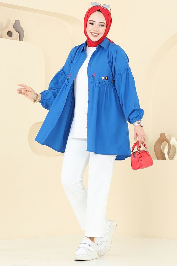 Nakış İşlemeli Tunik 4060ASN888 Saks - 5