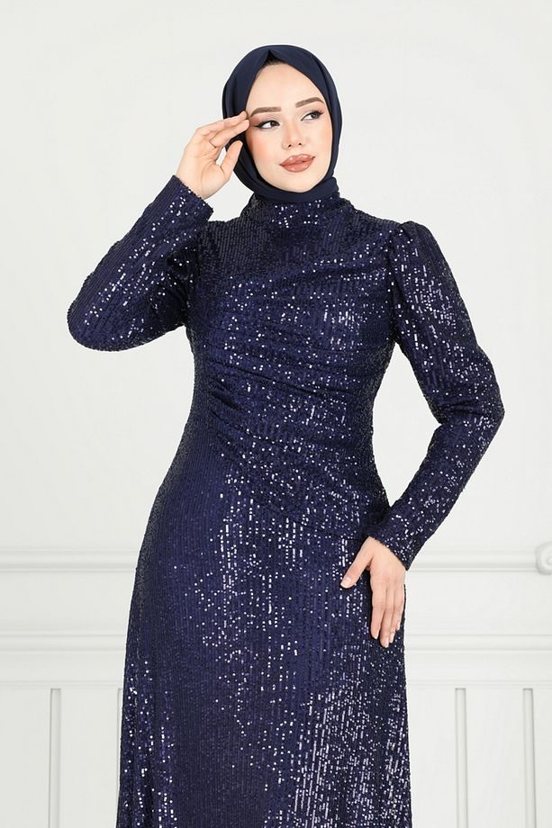 Önü Drapeli Tesettür Abiye 6639YG95 Laci - 3