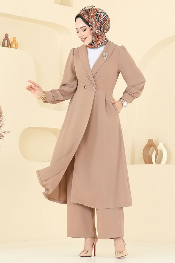 Kruvaze Yaka Krep Takım 6223BSK463 Koyu Vizyon - 1