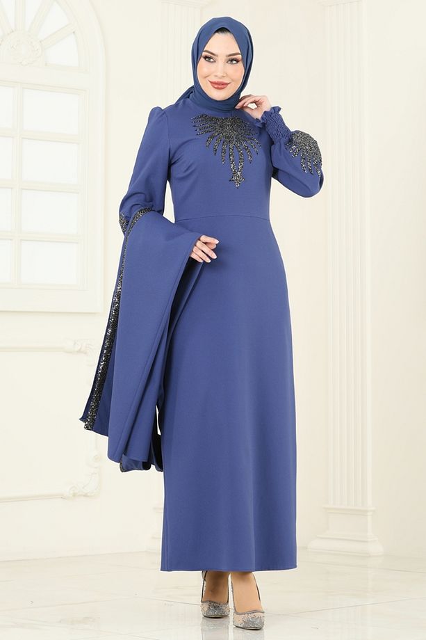 Yelekli Abiye Elbise Takım ASM2758 İndigo - 2