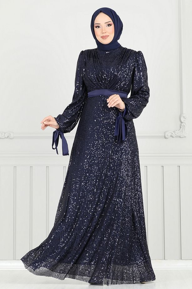 Göğsü Drapeli Tesettür Abiye 5690EDF311 Laci - 2
