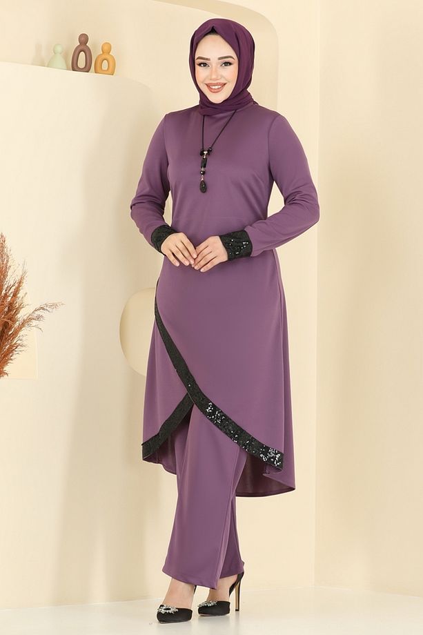 Kolyeli Pul Payet Takım 4559ASMK1074 Lila - 1