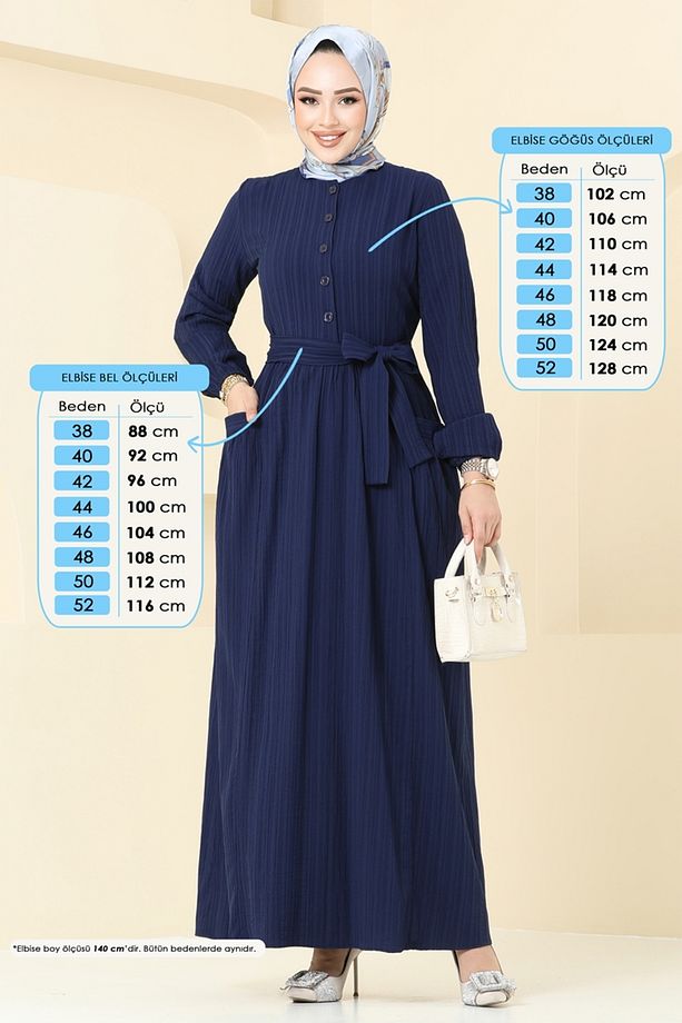 Yarım Düğmeli Kemerli Elbise 4040PM271 Laci - 4