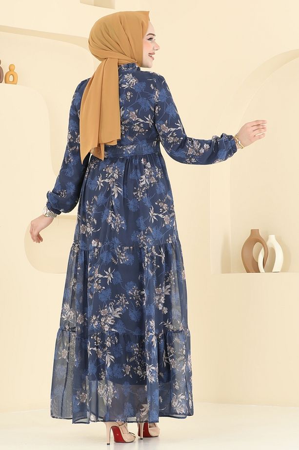 Yaprak Desen Şifon Elbise 5205AL357 Laci - 4