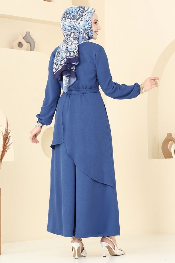 Asimetrik Kesim Tesettür Takım 4743ZNK1009 İndigo - 5
