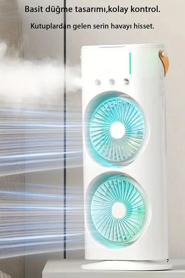 Taşınabilir Buzlu Mini Klima Fan RGB Ledli 600ml Su Hazneli Sessiz Vantilatör - 3